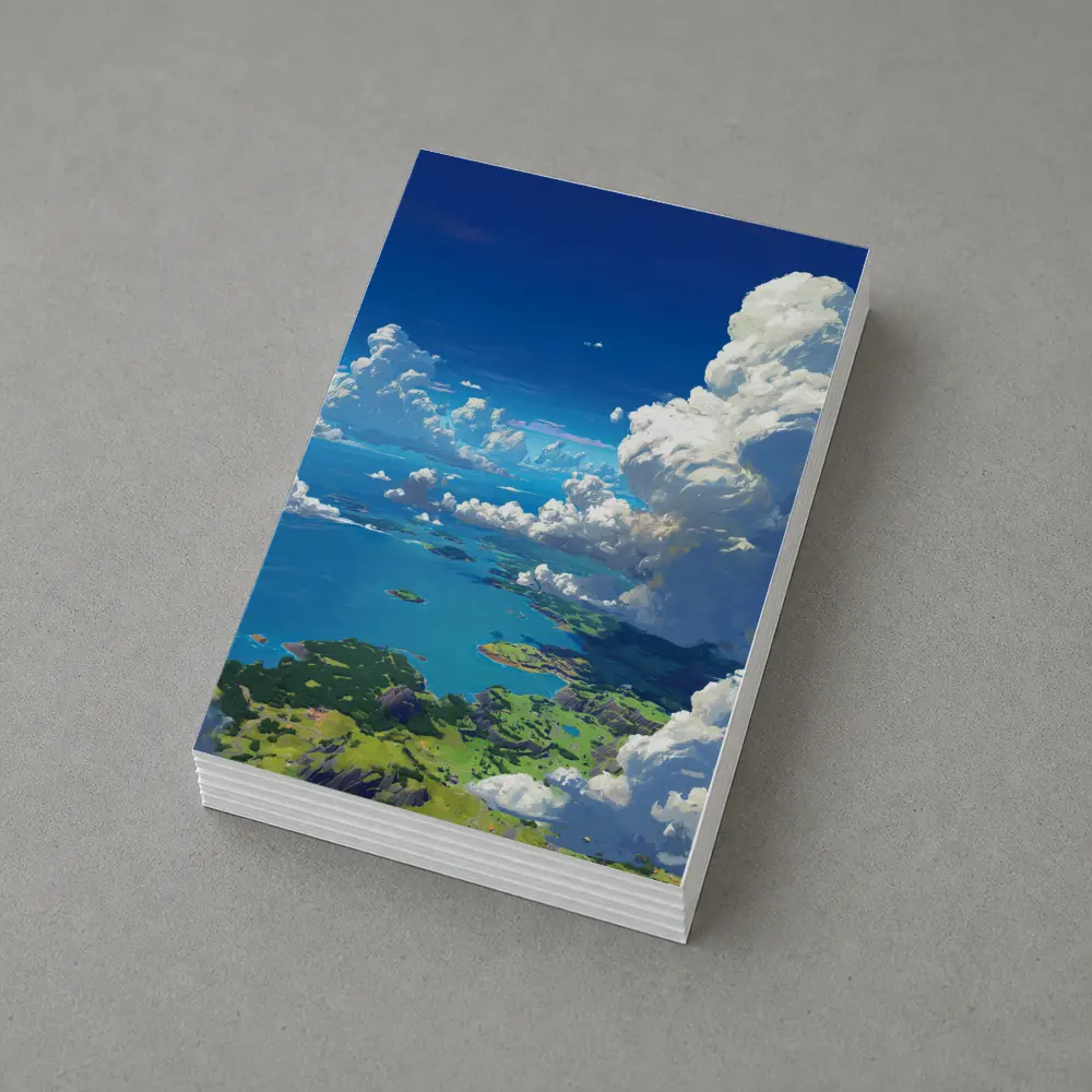 Anime Aerial View Islands Blue Sky Clouds – Postcards
