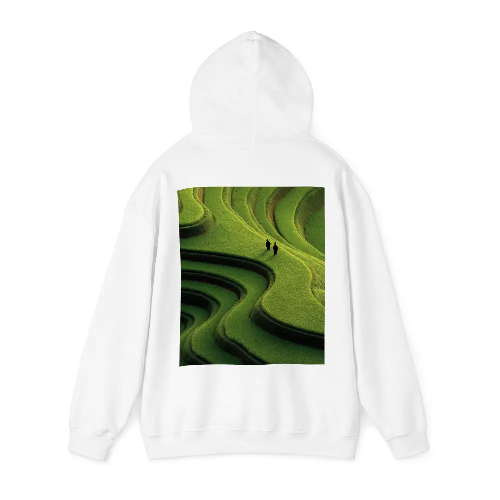 Two Figures Walking Green Rice Field Terraces – Hoodies