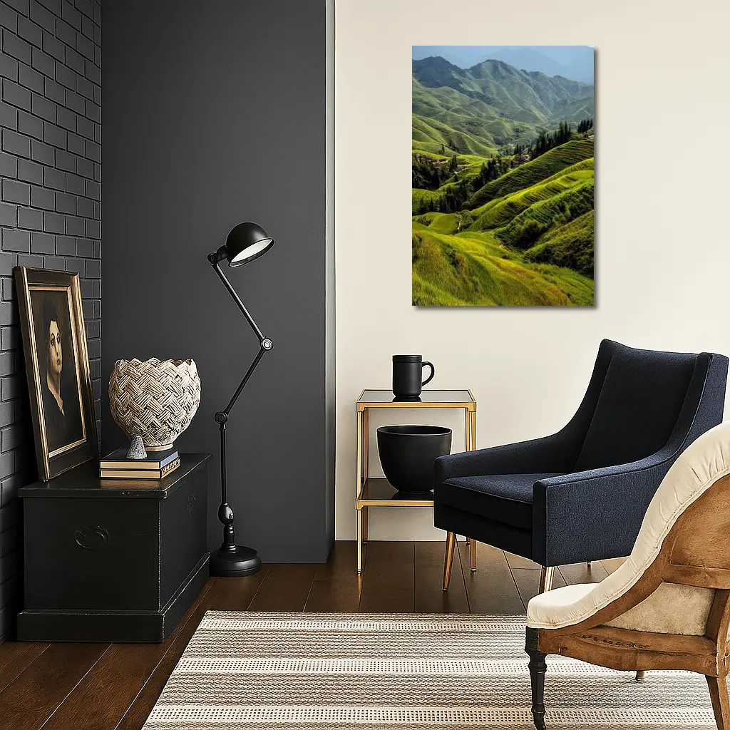 Green Rice Fields Terraced Mountain Landscape China – Wall Art