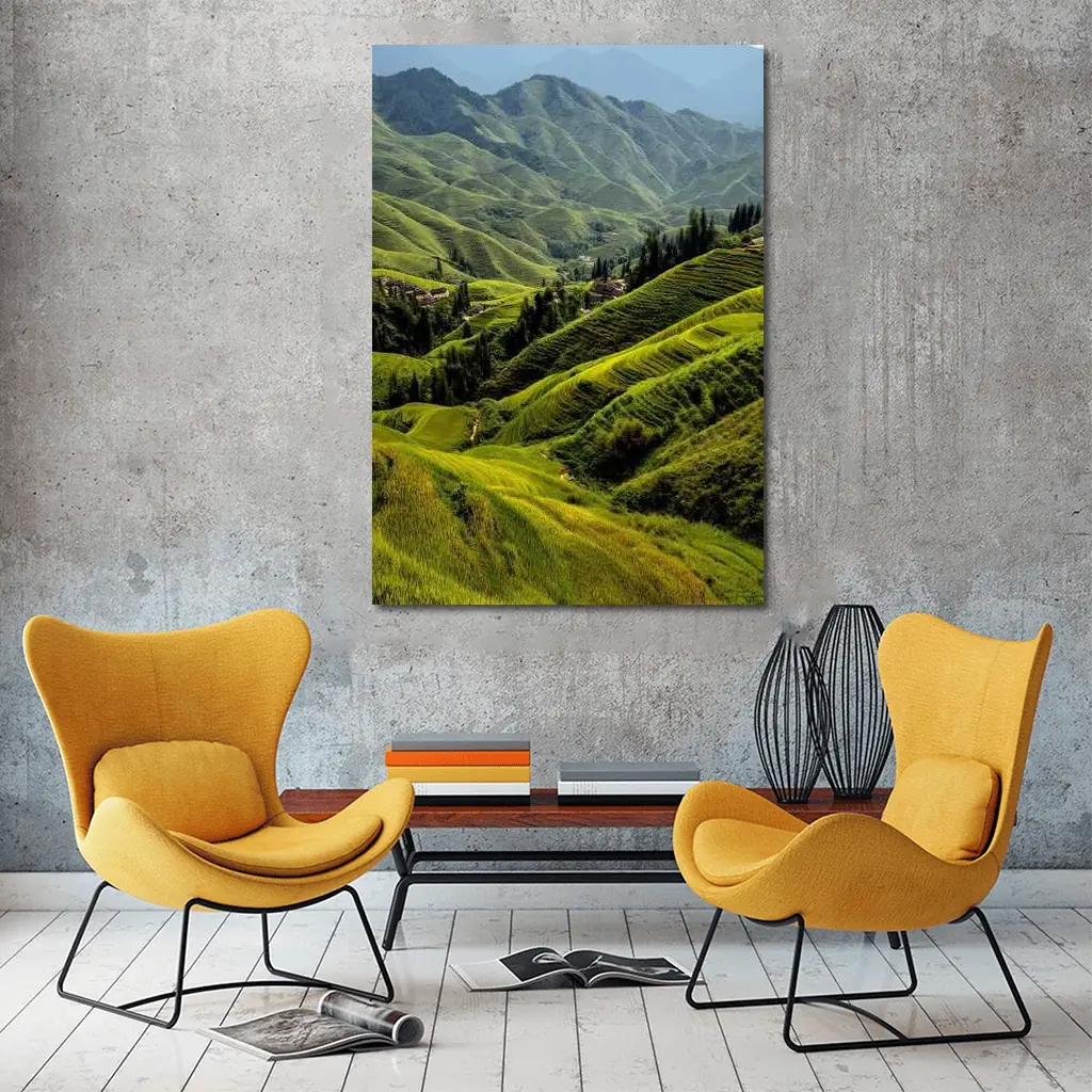 Green Rice Fields Terraced Mountain Landscape China – Wall Art