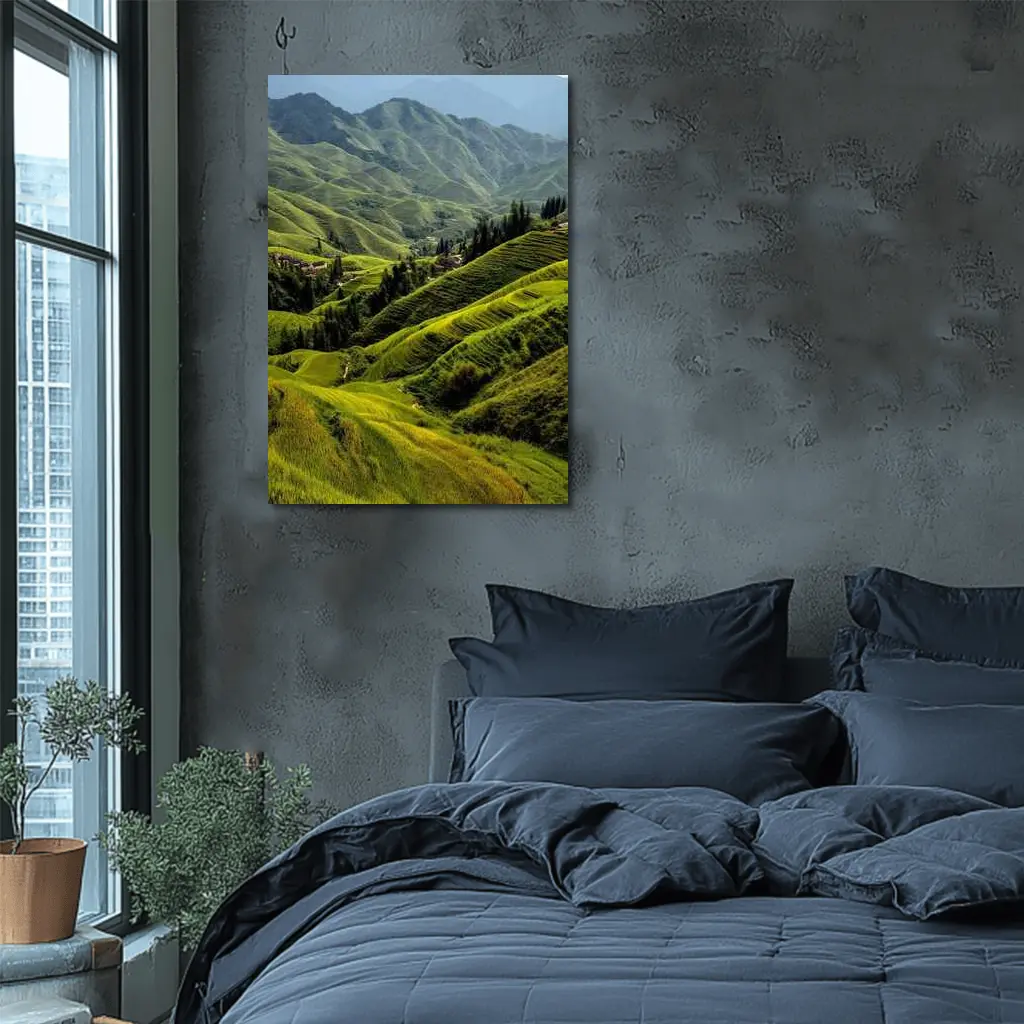 Green Rice Fields Terraced Mountain Landscape China – Wall Art