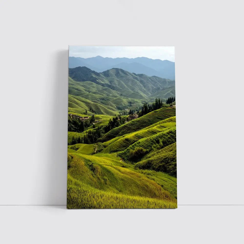 Green Rice Fields Terraced Mountain Landscape China – Wall Art