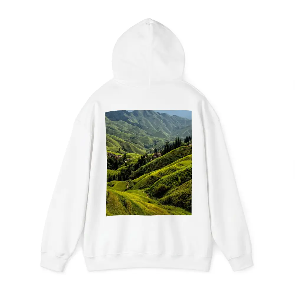 Green Rice Fields Terraced Mountain Landscape China – Hoodies