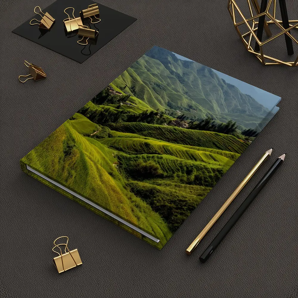 Green Rice Fields Terraced Mountain Landscape China – Notebooks