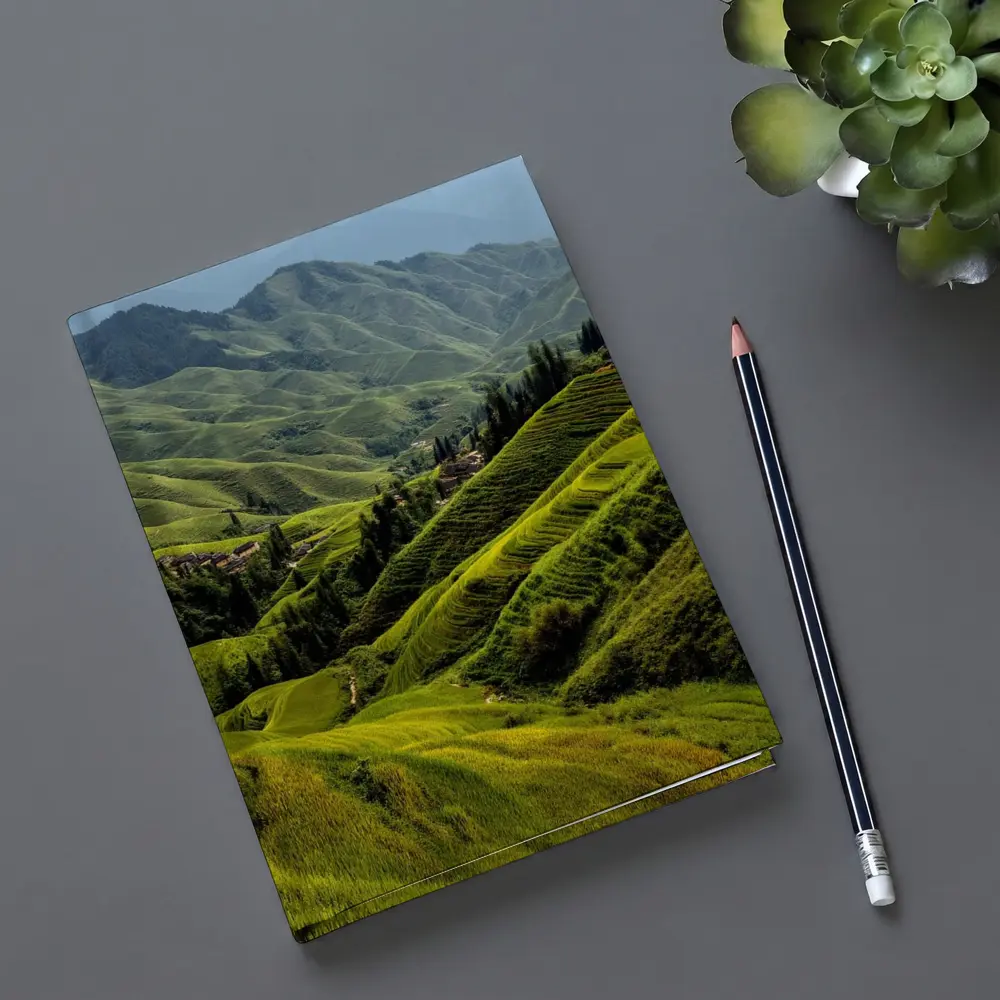 Green Rice Fields Terraced Mountain Landscape China – Notebooks