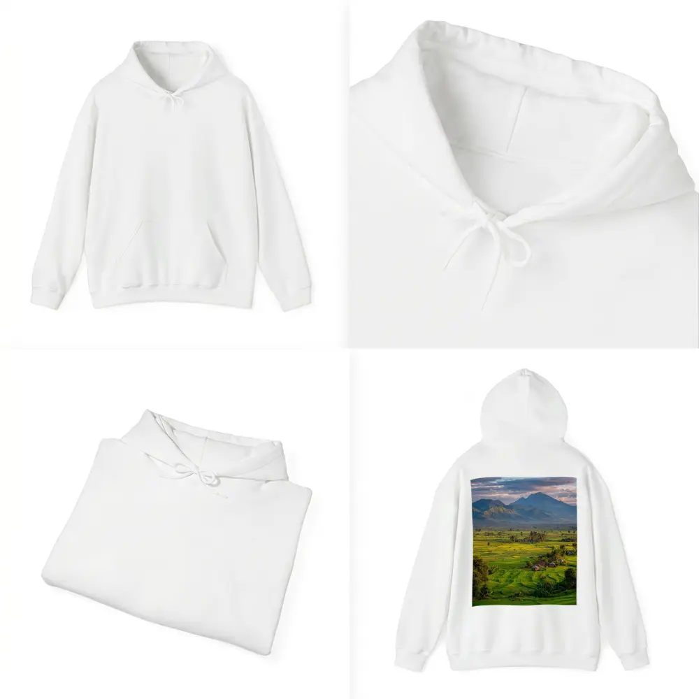 Green Rice Fields Mountain Sunset Landscape – Hoodies
