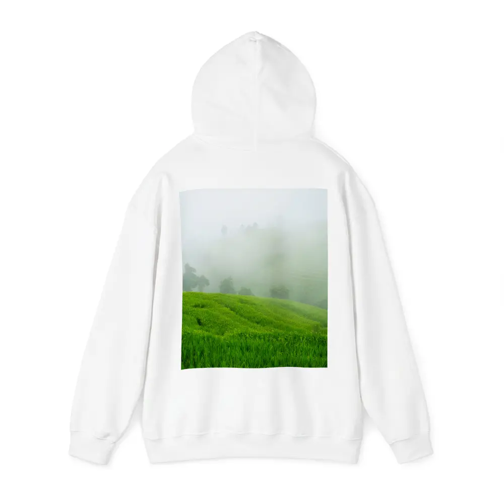 Green Rice Fields Misty Foggy Hillside – Hoodies