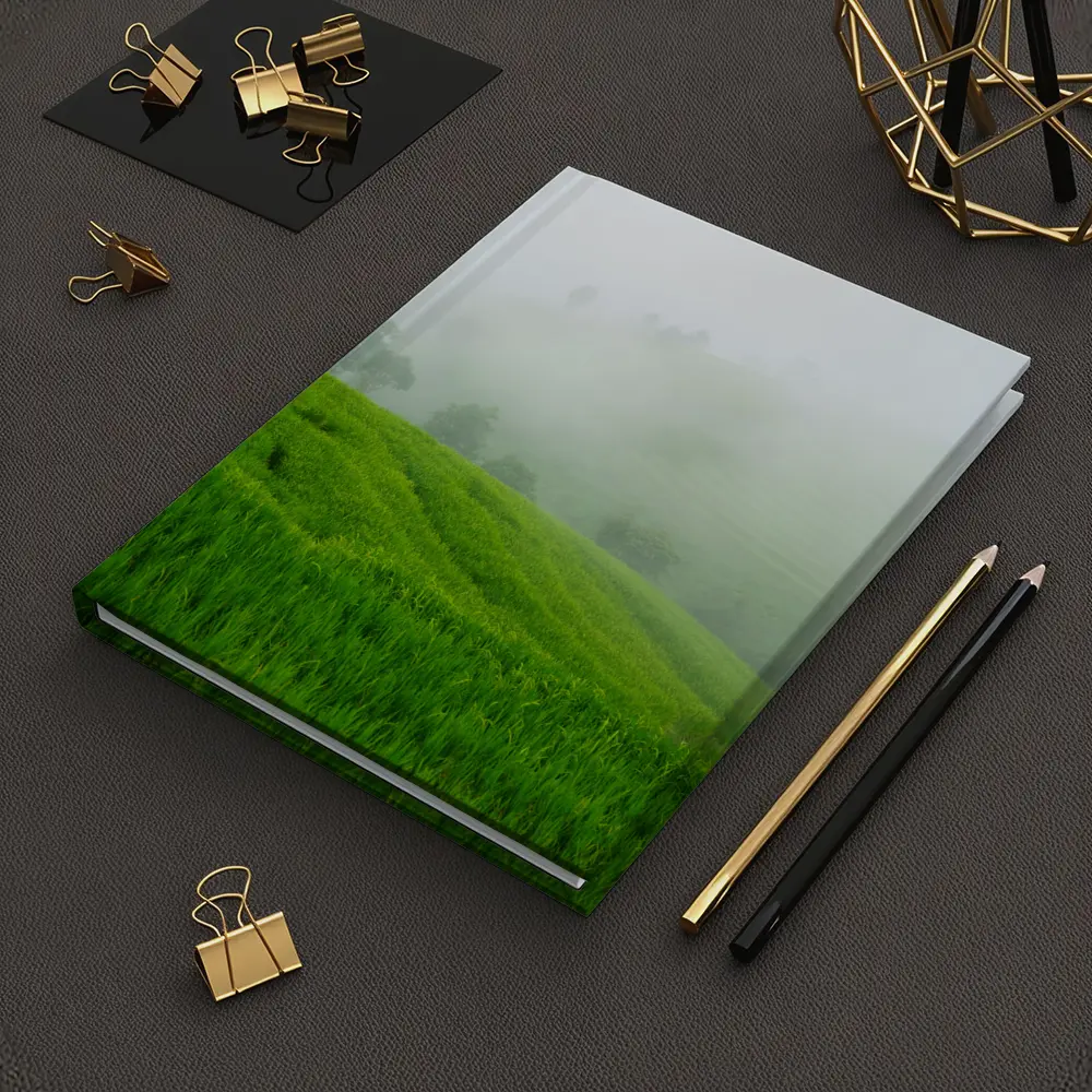 Green Rice Fields Misty Foggy Hillside – Notebooks