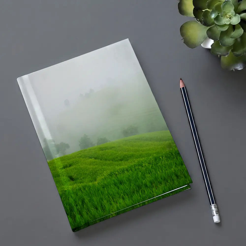 Green Rice Fields Misty Foggy Hillside – Notebooks