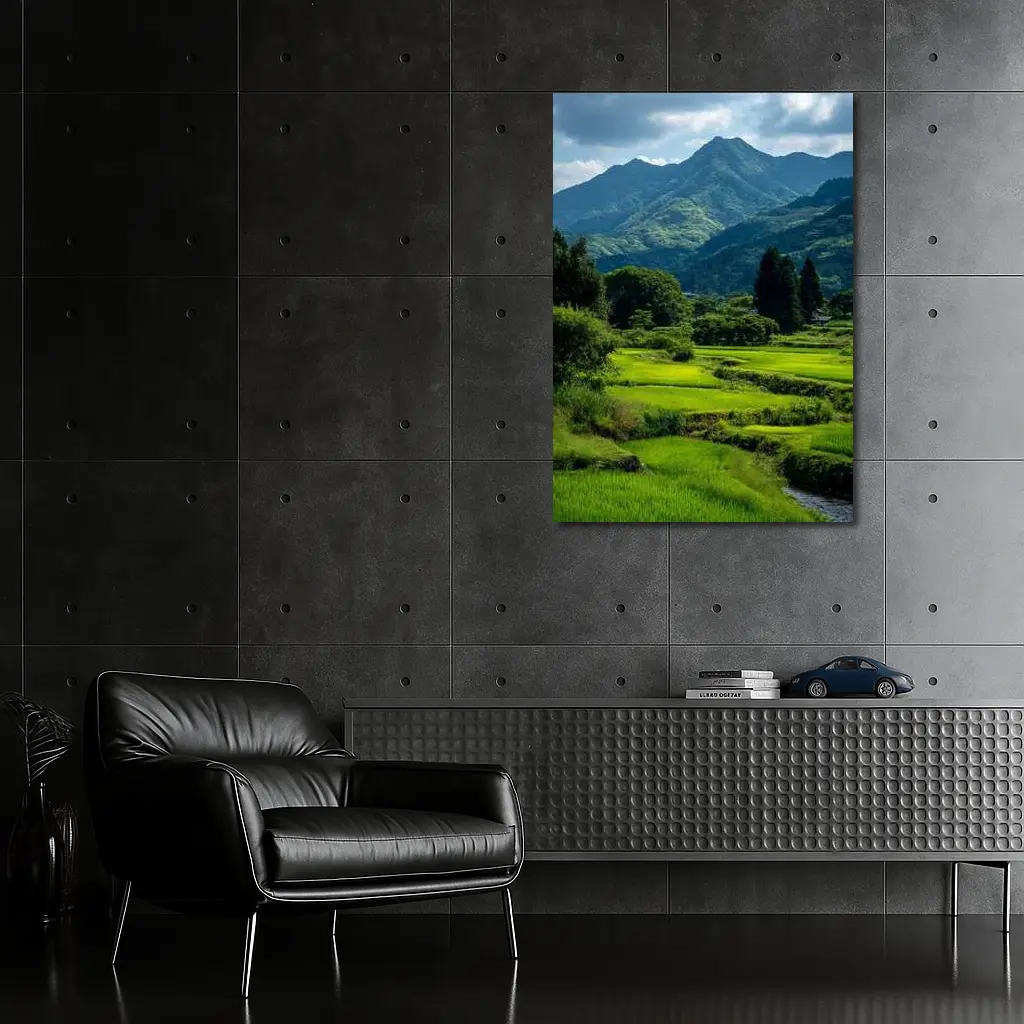 Japanese Rice Fields Mountain Landscape Photography – Wall Art