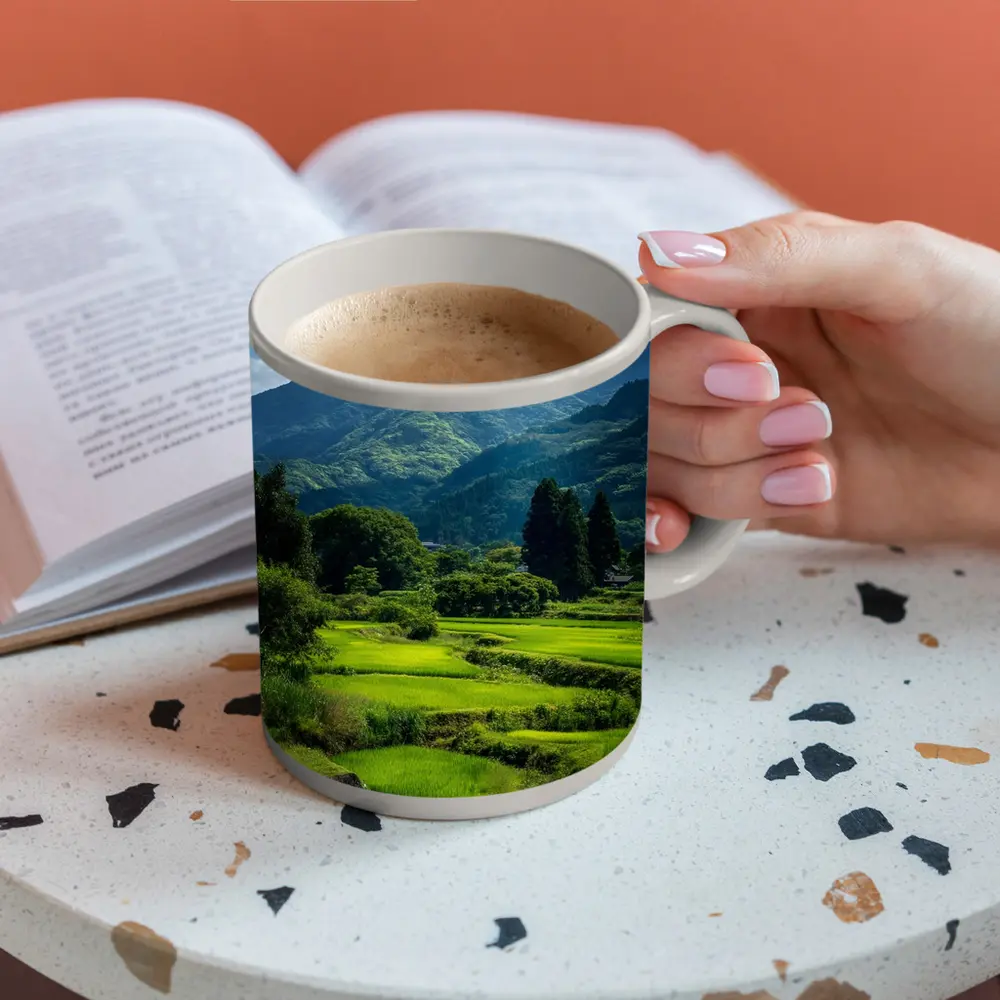 Japanese Rice Fields Mountain Landscape Photography – Mugs