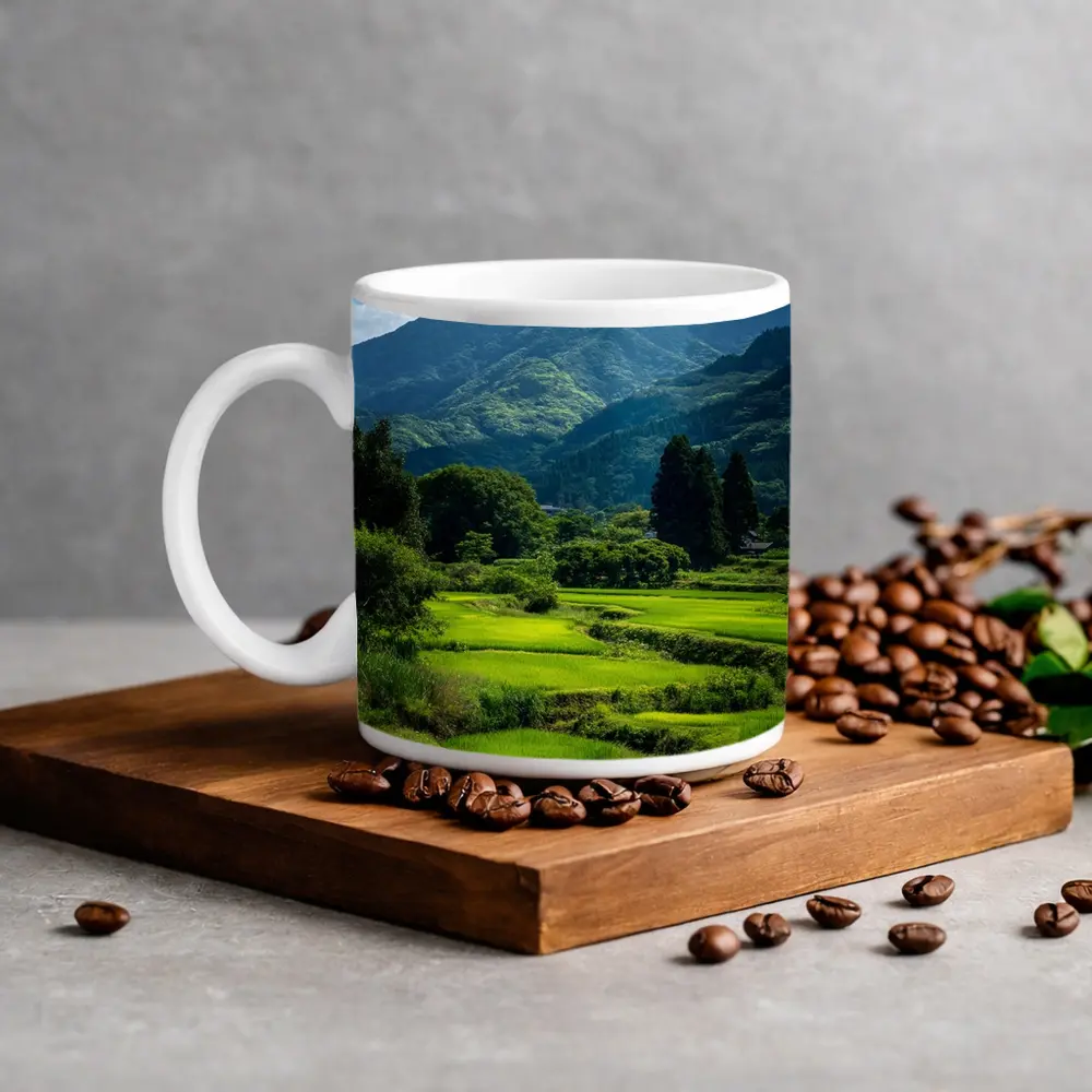 Japanese Rice Fields Mountain Landscape Photography – Mugs