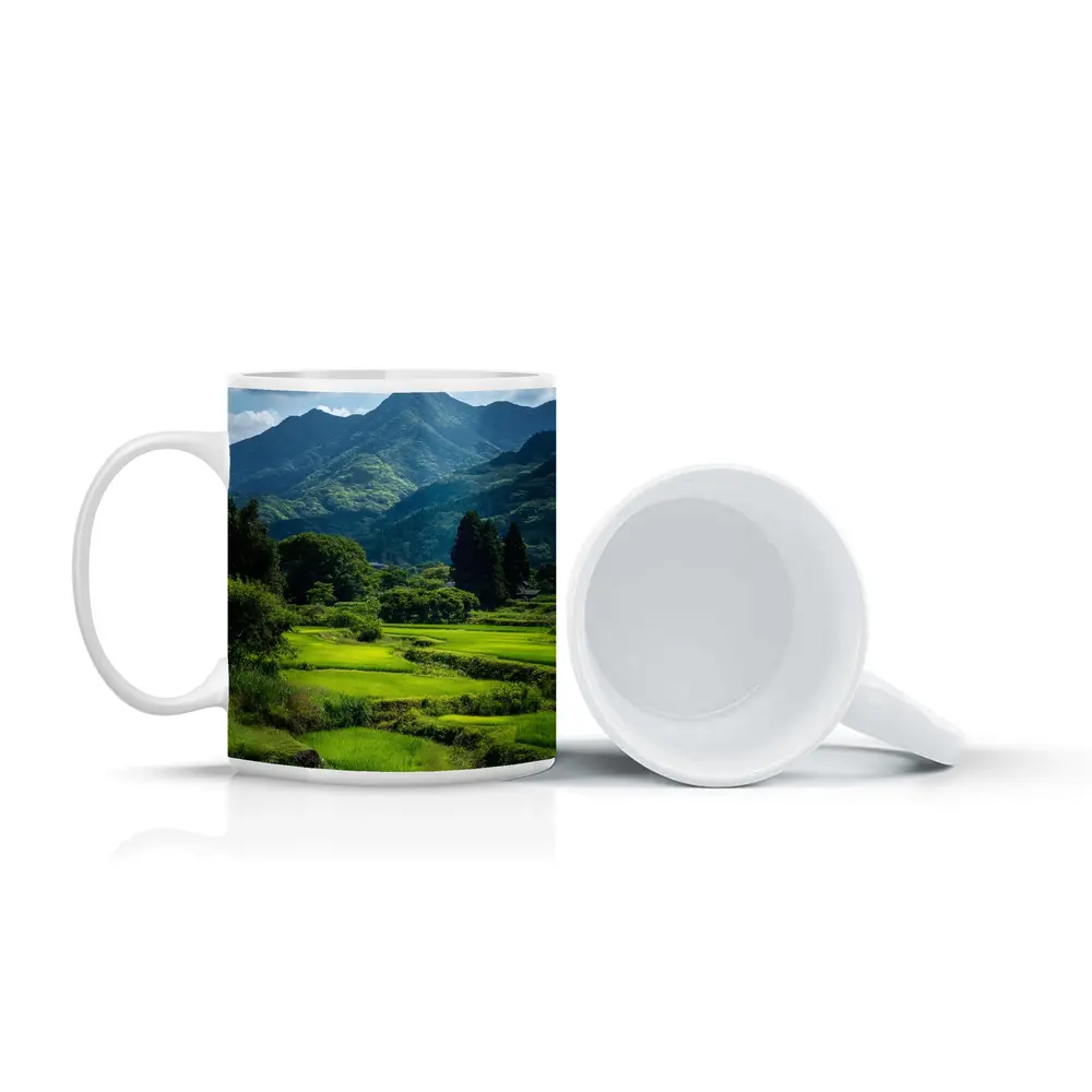 Japanese Rice Fields Mountain Landscape Photography – Mugs