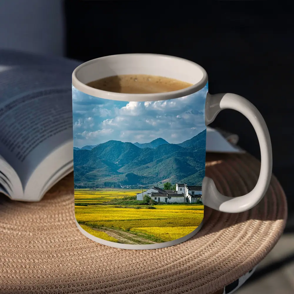 Golden Rice Fields Mountains Rural China – Mugs