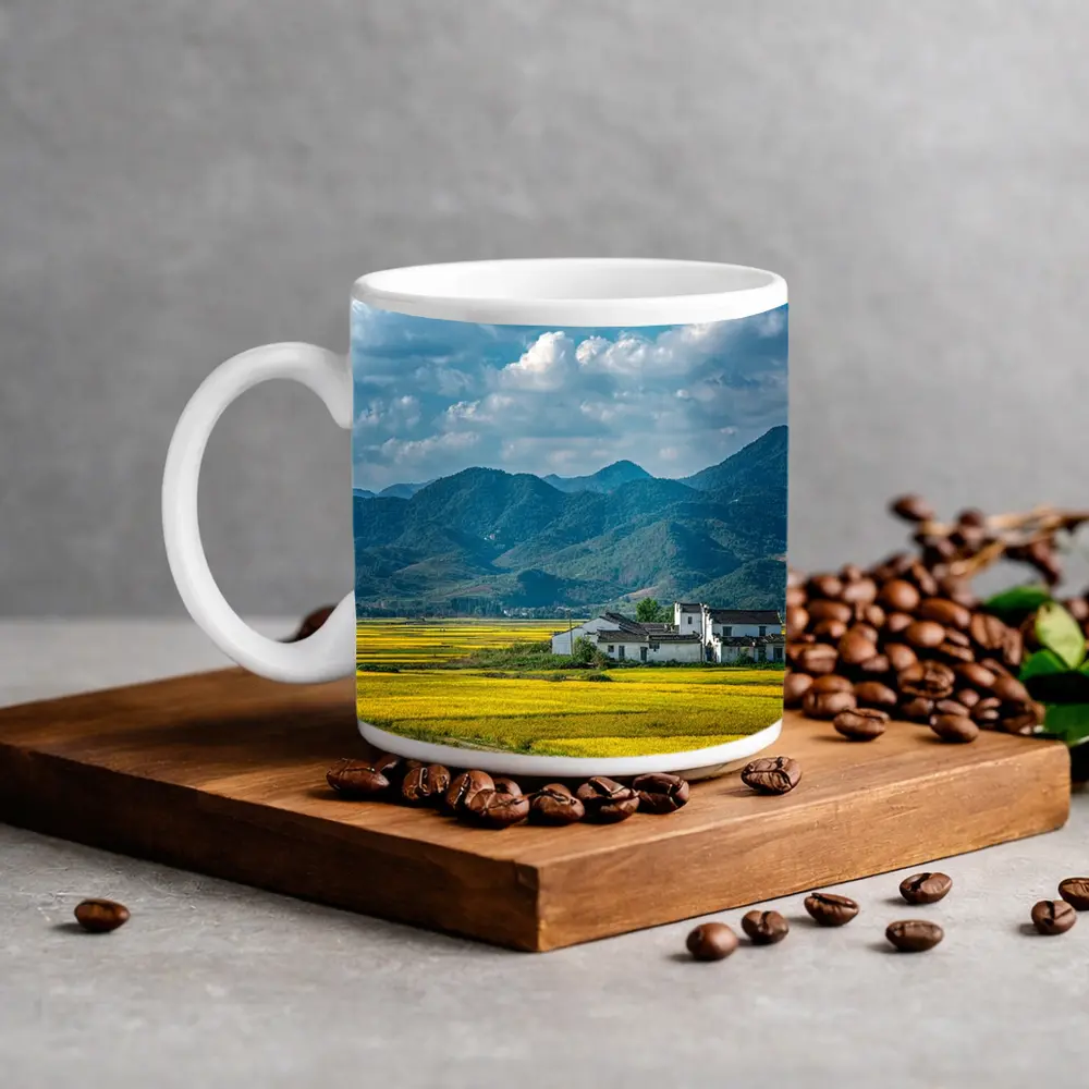 Golden Rice Fields Mountains Rural China – Mugs