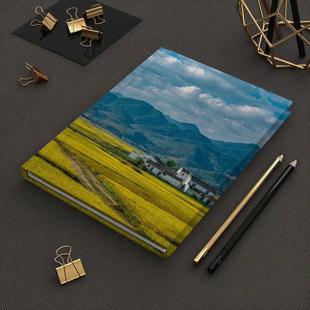 Golden Rice Fields Mountains Rural China – Notebooks