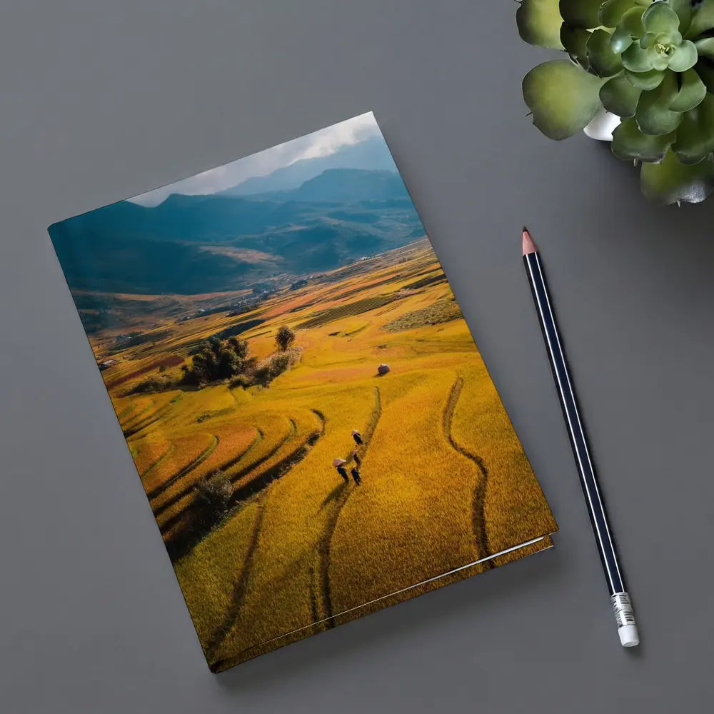 Golden Rice Fields Aerial Mountain Valley View – Notebooks