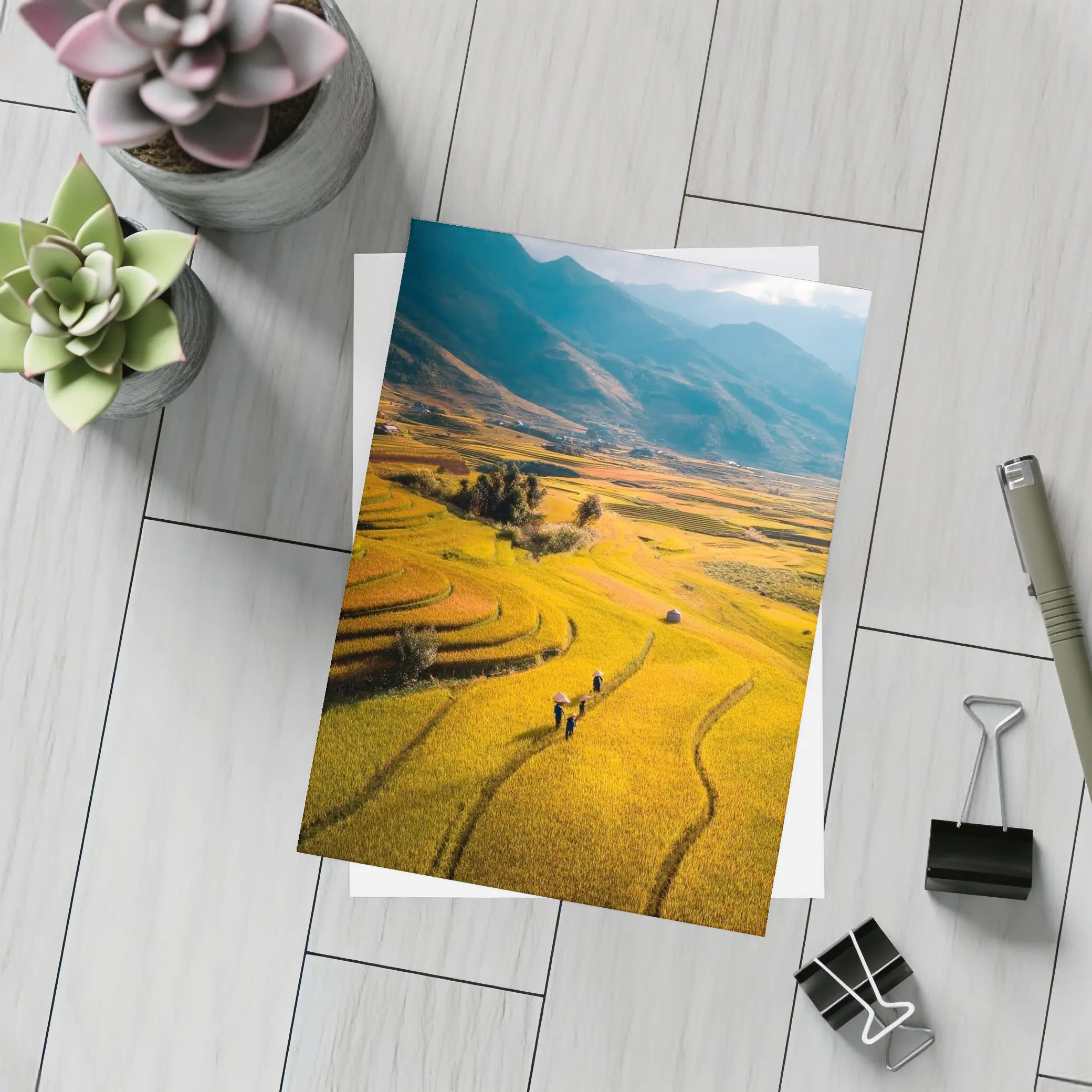 Golden Rice Fields Aerial Mountain Valley View – Postcards