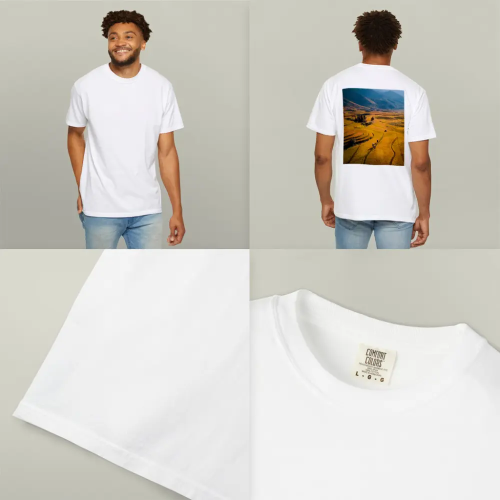 Golden Rice Fields Aerial Mountain Valley View – T-Shirts