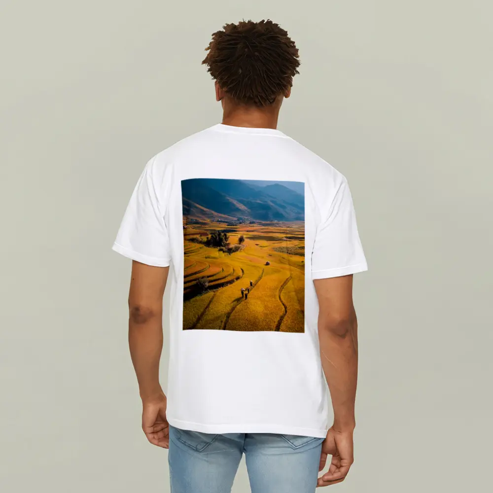 Golden Rice Fields Aerial Mountain Valley View – T-Shirts
