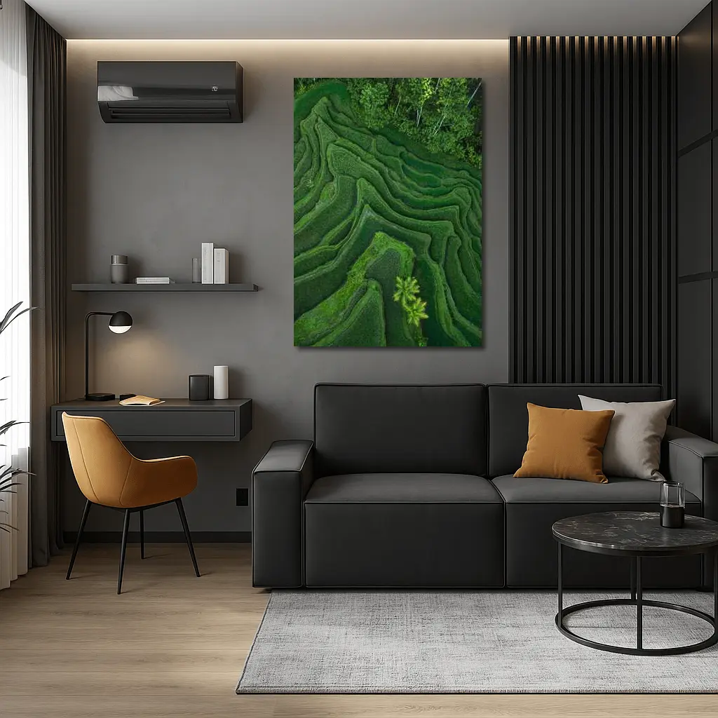 Aerial Green Rice Fields Bali Terraces – Wall Art