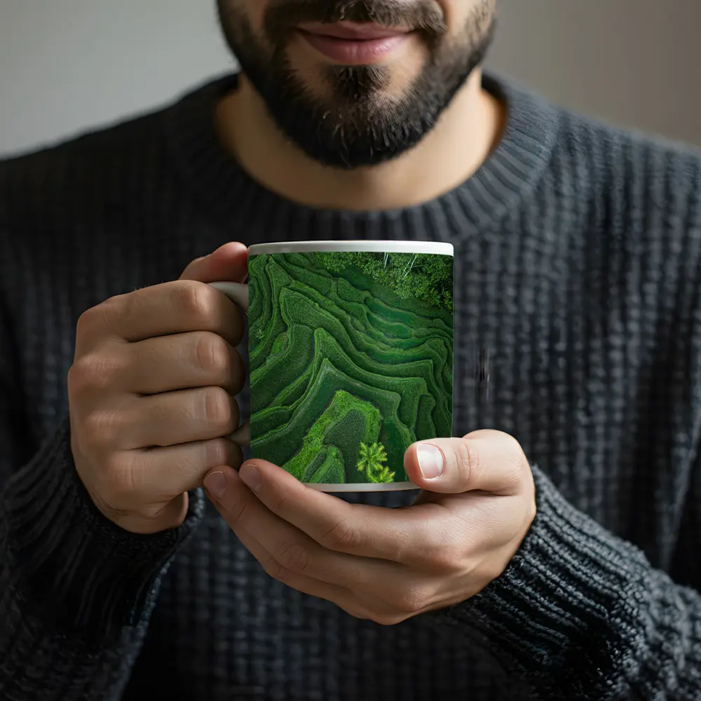 Aerial Green Rice Fields Bali Terraces – Mugs