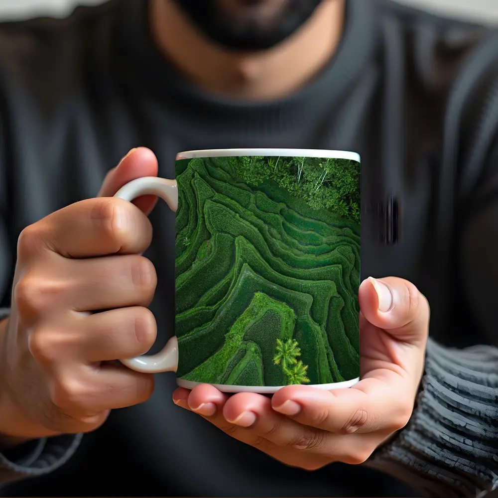 Aerial Green Rice Fields Bali Terraces – Mugs