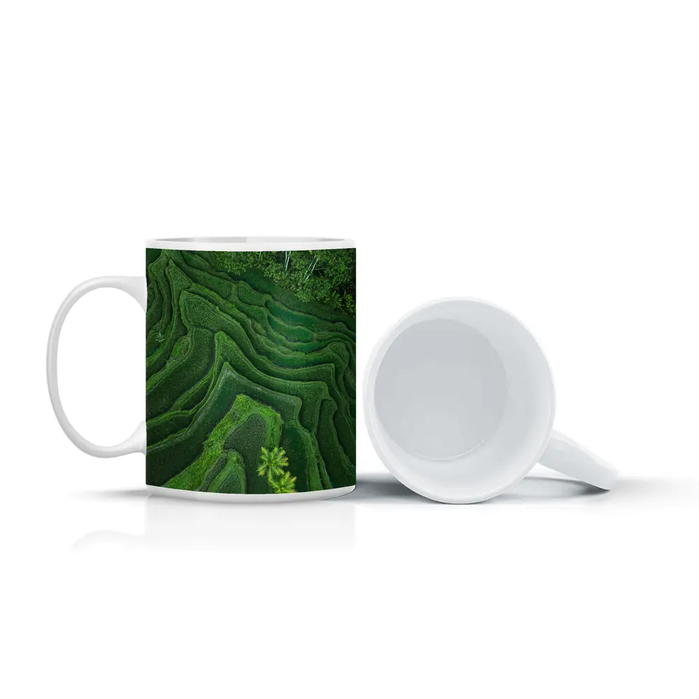 Aerial Green Rice Fields Bali Terraces – Mugs