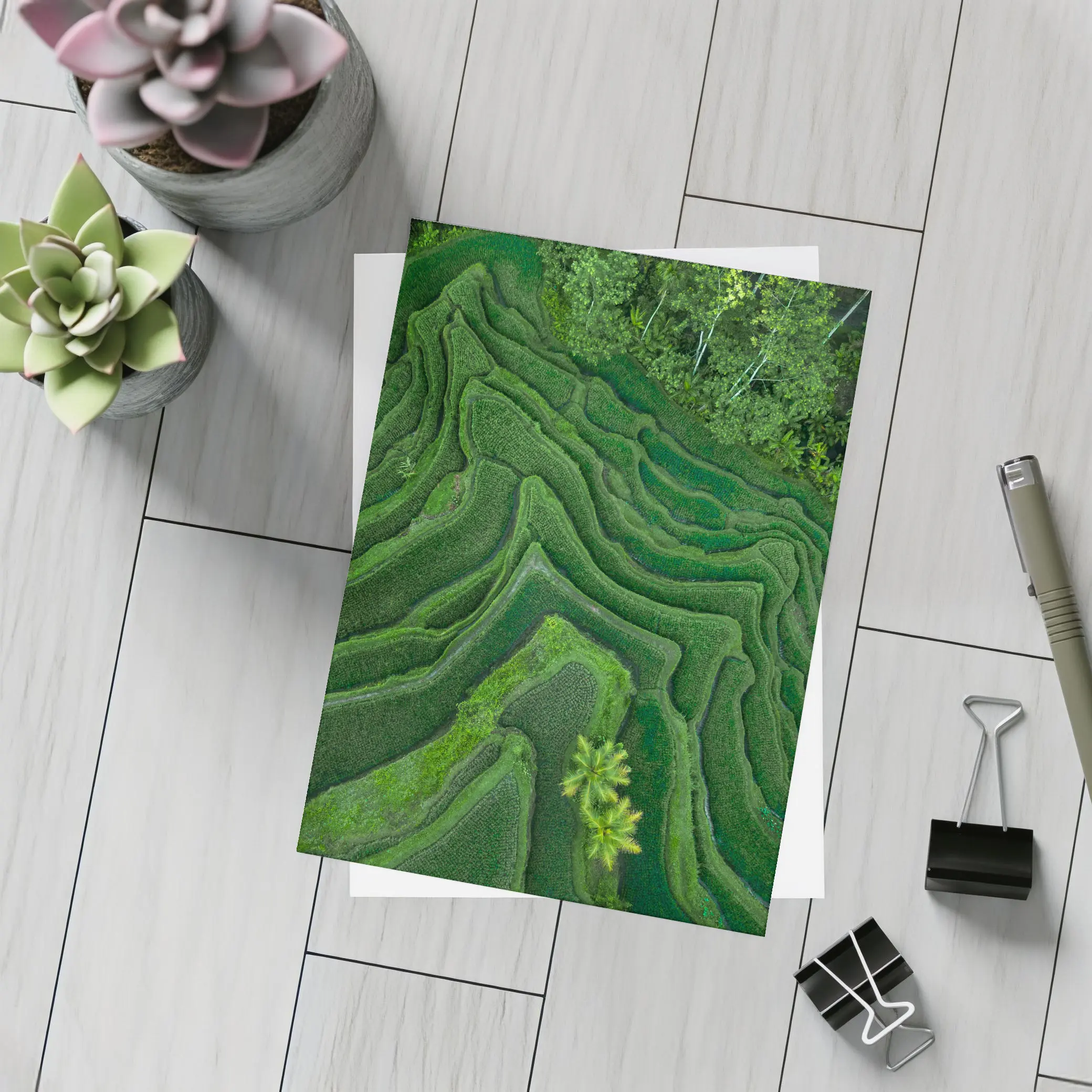 Aerial Green Rice Fields Bali Terraces – Postcards