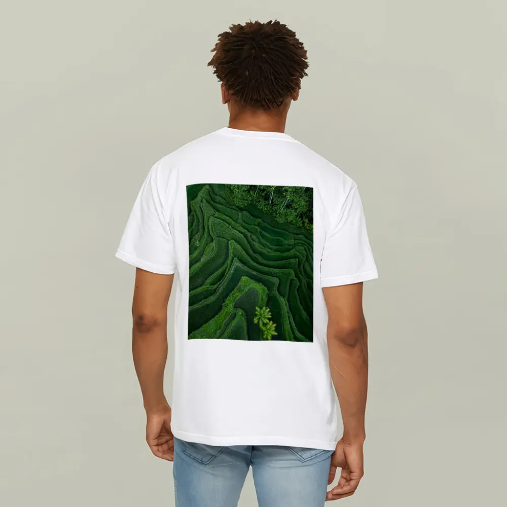 Aerial Green Rice Fields Bali Terraces – T-Shirts