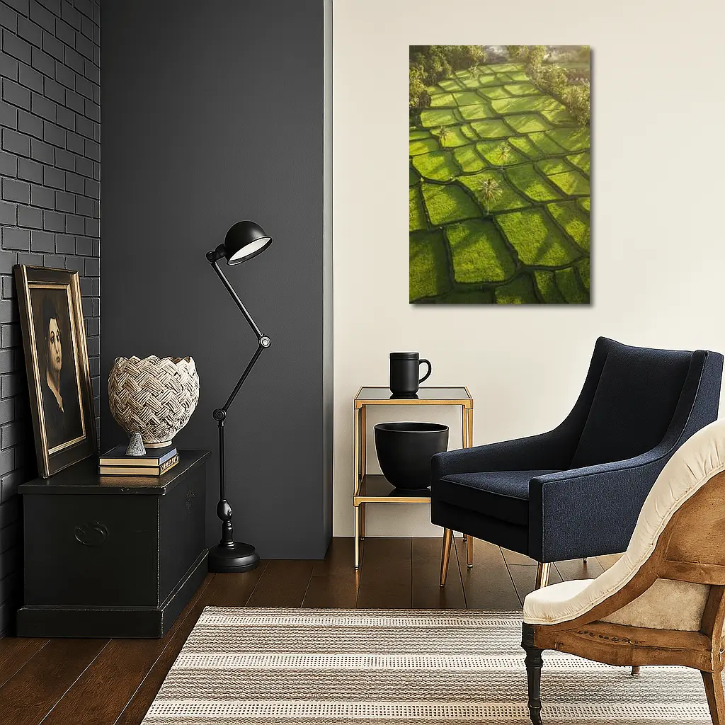 Aerial Rice Fields Green Tropical Landscape – Wall Art