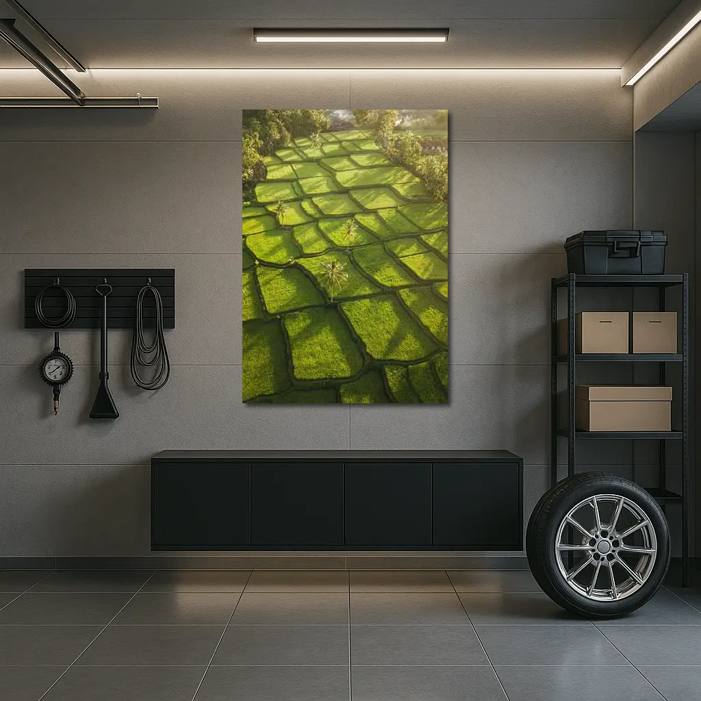 Aerial Rice Fields Green Tropical Landscape – Wall Art