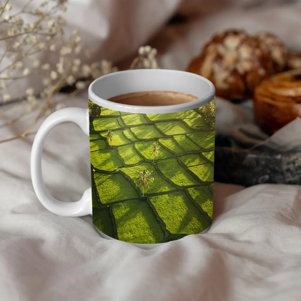 Aerial Rice Fields Green Tropical Landscape – Mugs