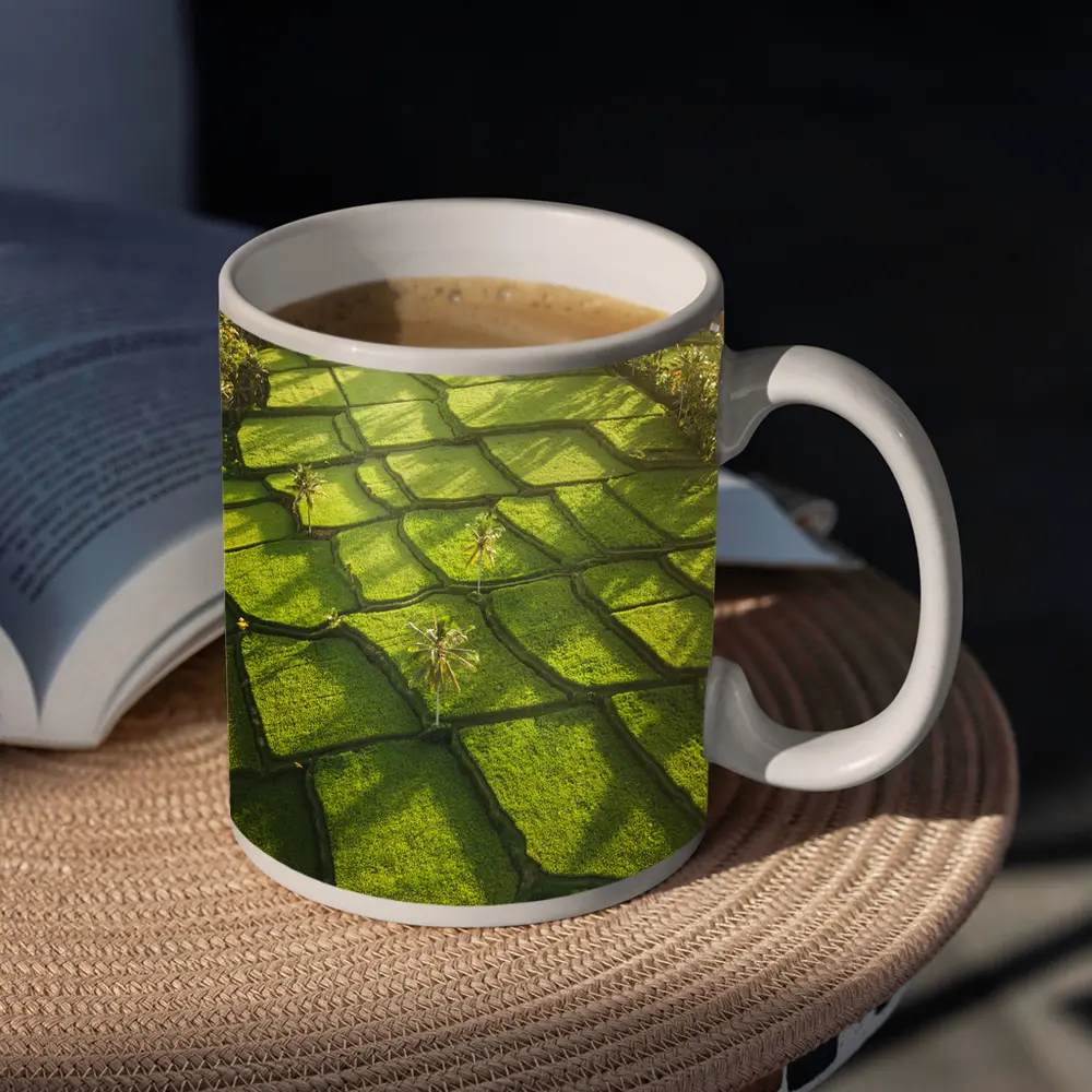 Aerial Rice Fields Green Tropical Landscape – Mugs