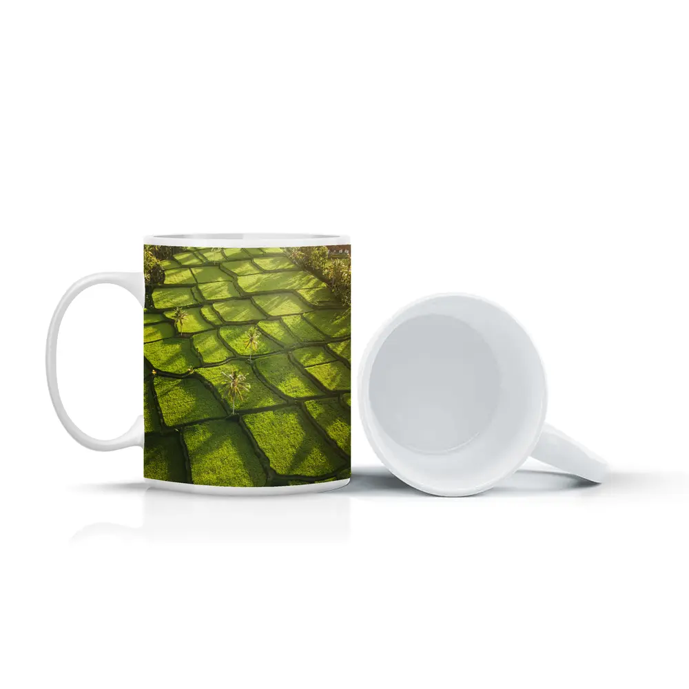 Aerial Rice Fields Green Tropical Landscape – Mugs