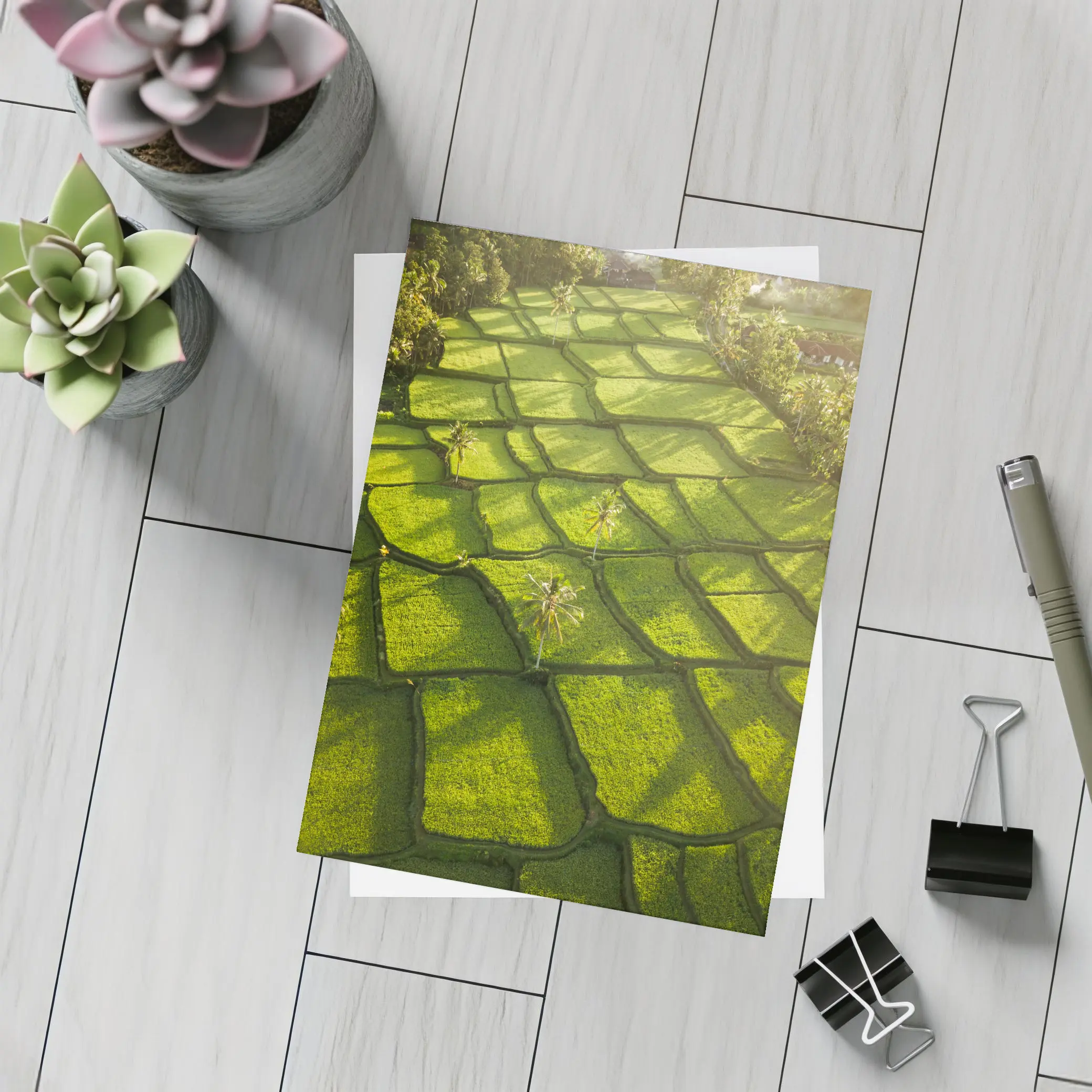 Aerial Rice Fields Green Tropical Landscape – Postcards