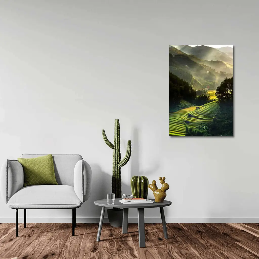 Rice Fields Terraces Golden Misty Mountain Valley – Wall Art