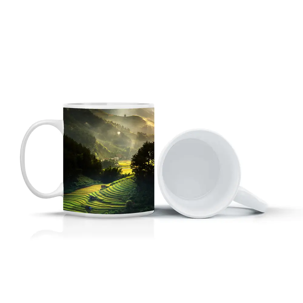 Rice Fields Terraces Golden Misty Mountain Valley – Mugs