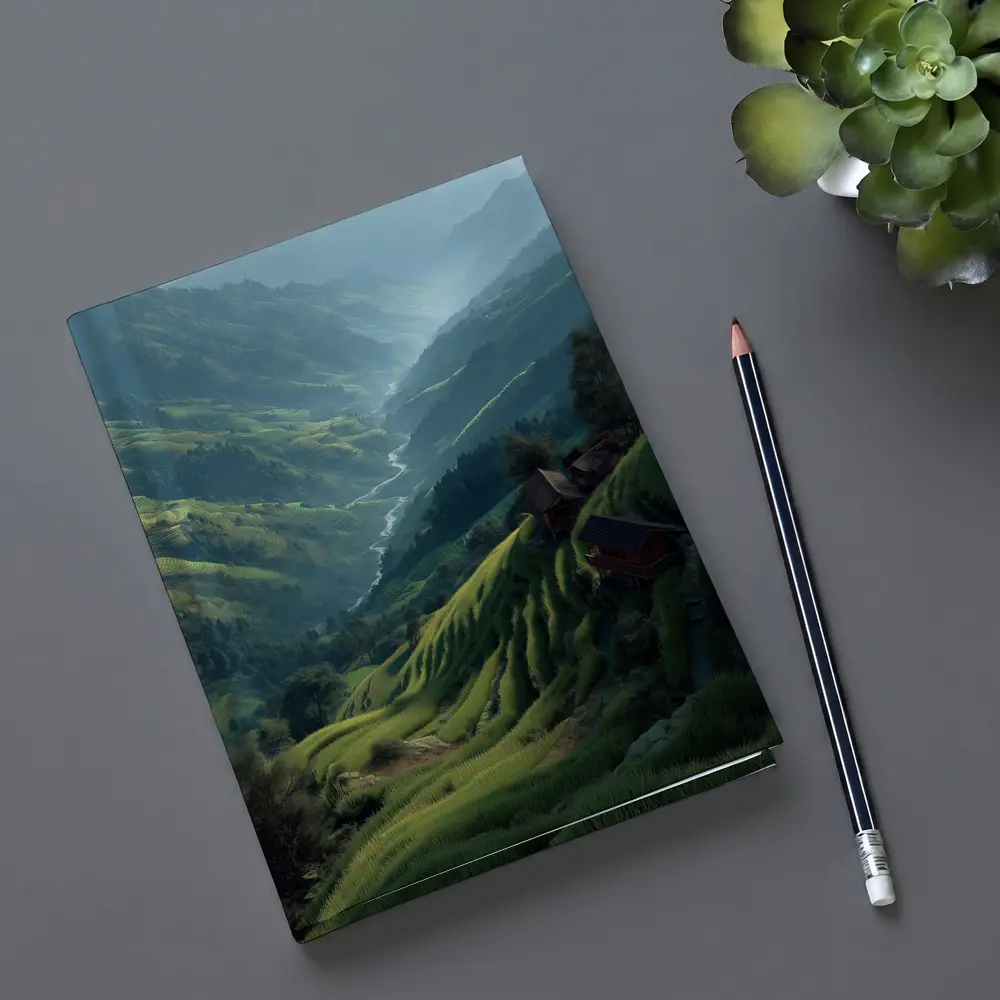Green Rice Fields Valley Mountain Landscape – Notebooks