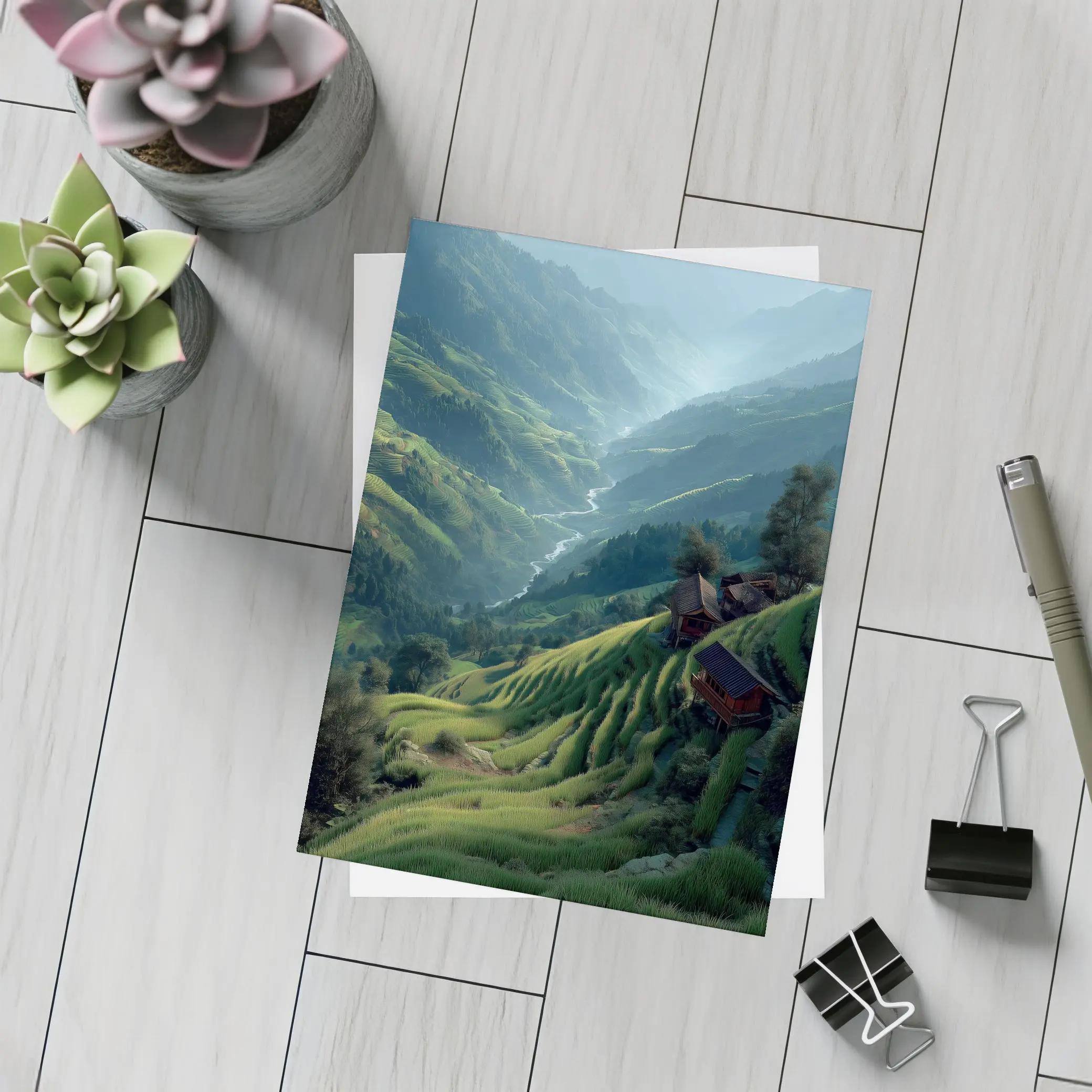Green Rice Fields Valley Mountain Landscape – Postcards