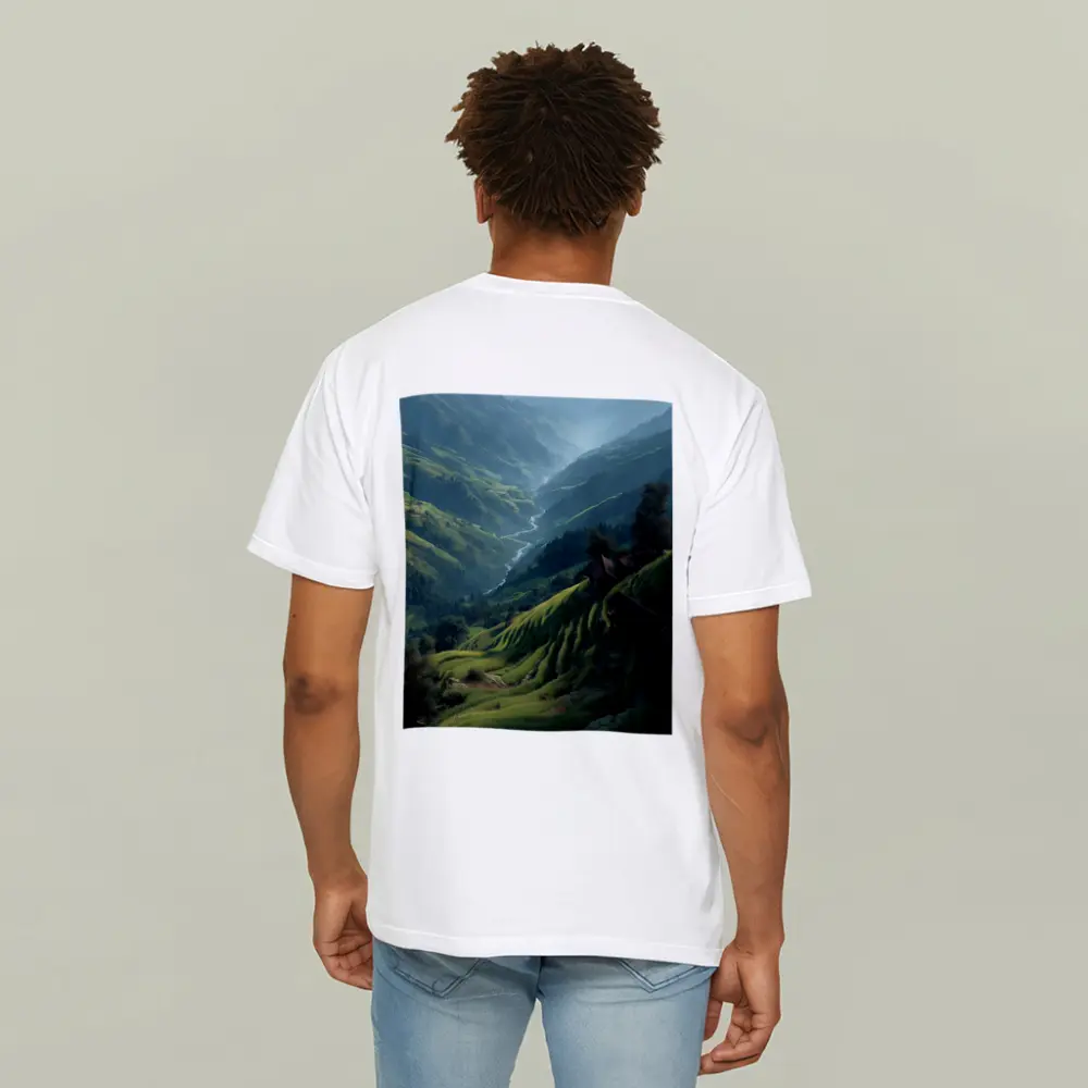 Green Rice Fields Valley Mountain Landscape – T-Shirts