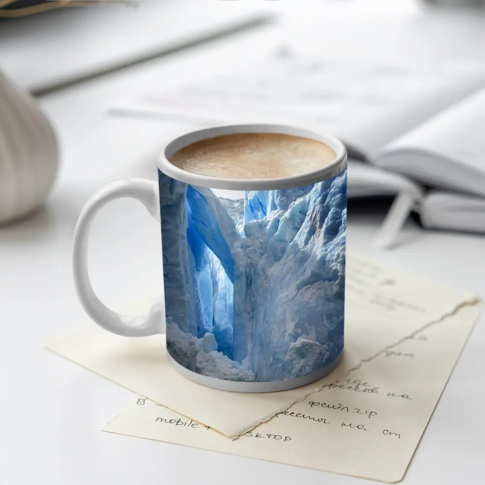 Red Boat Near Massive Blue Glacier Wall – Mugs