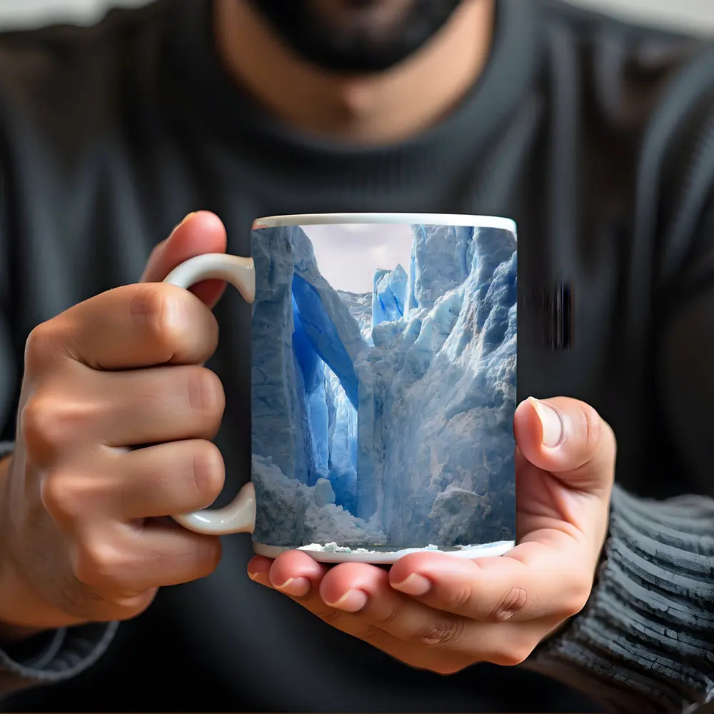 Red Boat Near Massive Blue Glacier Wall – Mugs