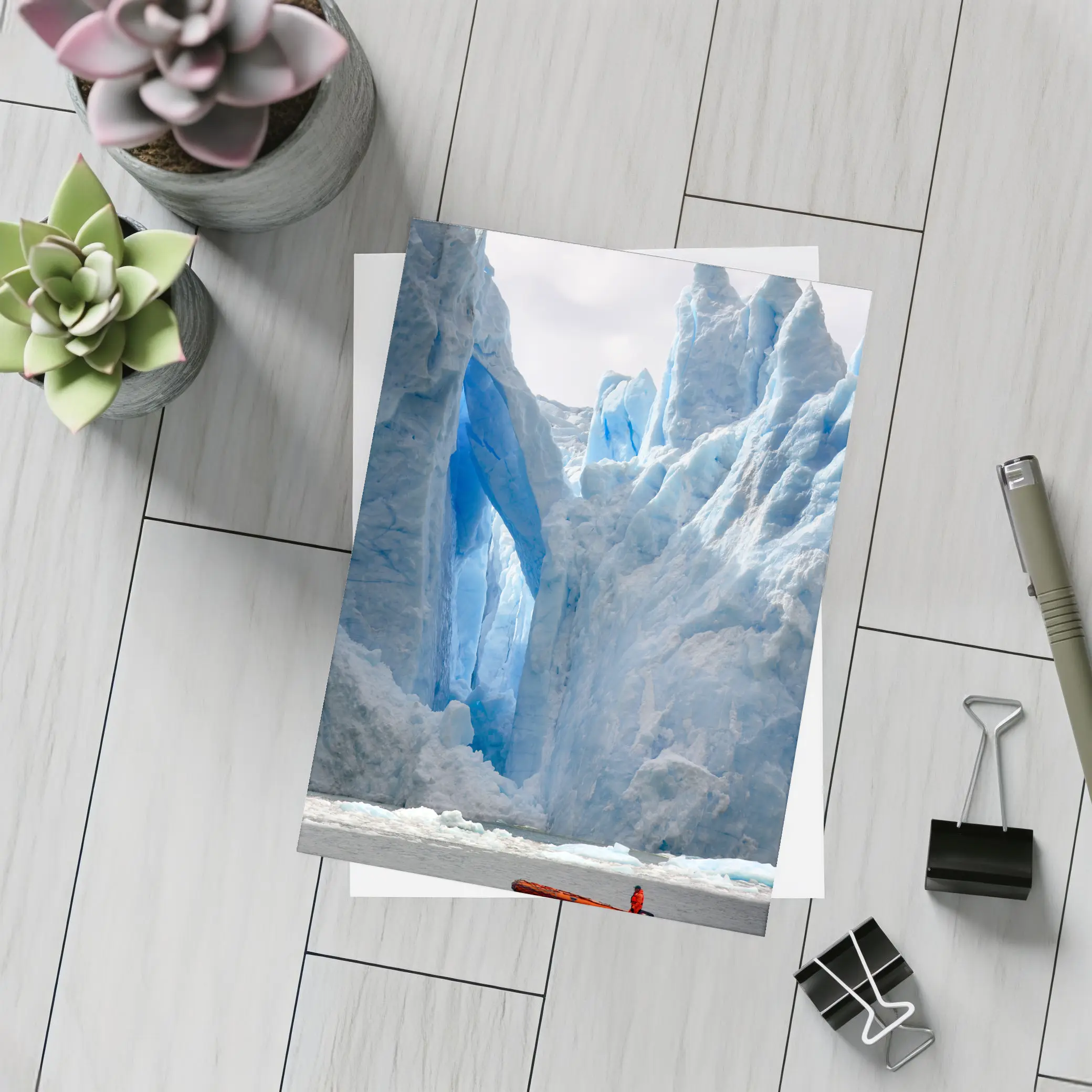 Red Boat Near Massive Blue Glacier Wall – Postcards