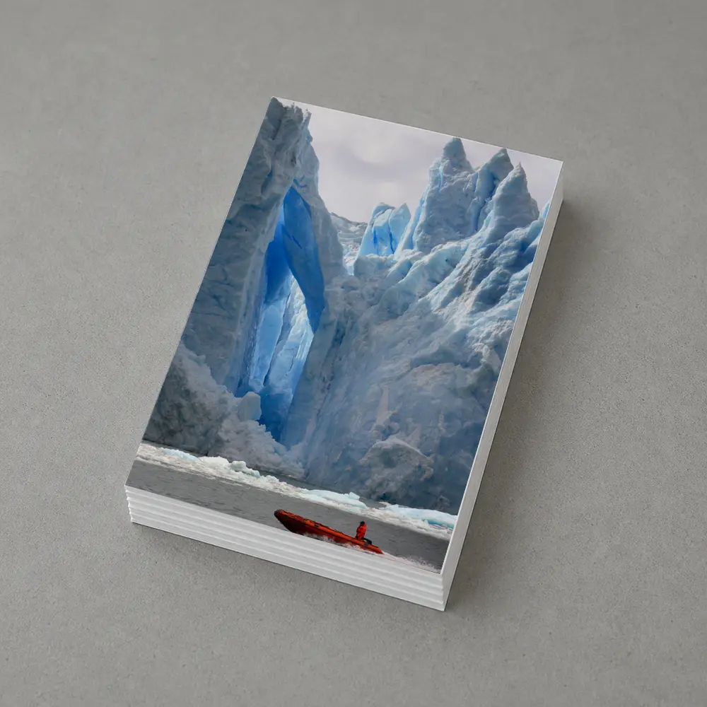 Red Boat Near Massive Blue Glacier Wall – Postcards