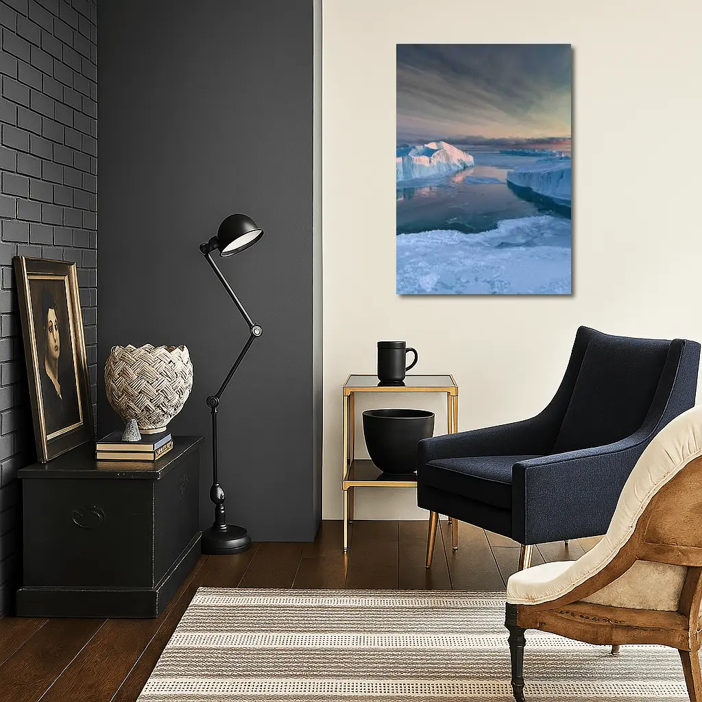Arctic Icebergs Frozen Ocean Sunset Sky – Wall Art