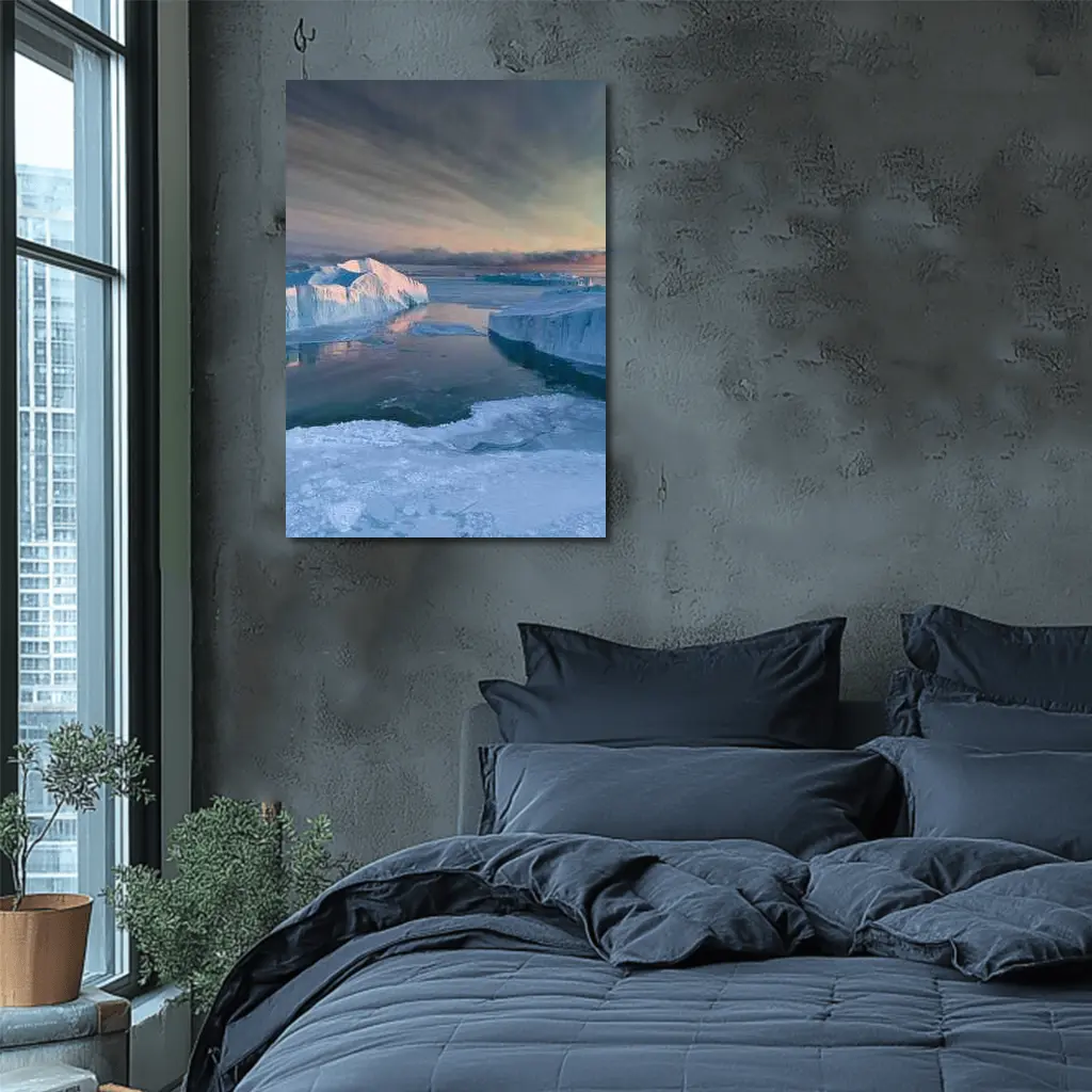 Arctic Icebergs Frozen Ocean Sunset Sky – Wall Art