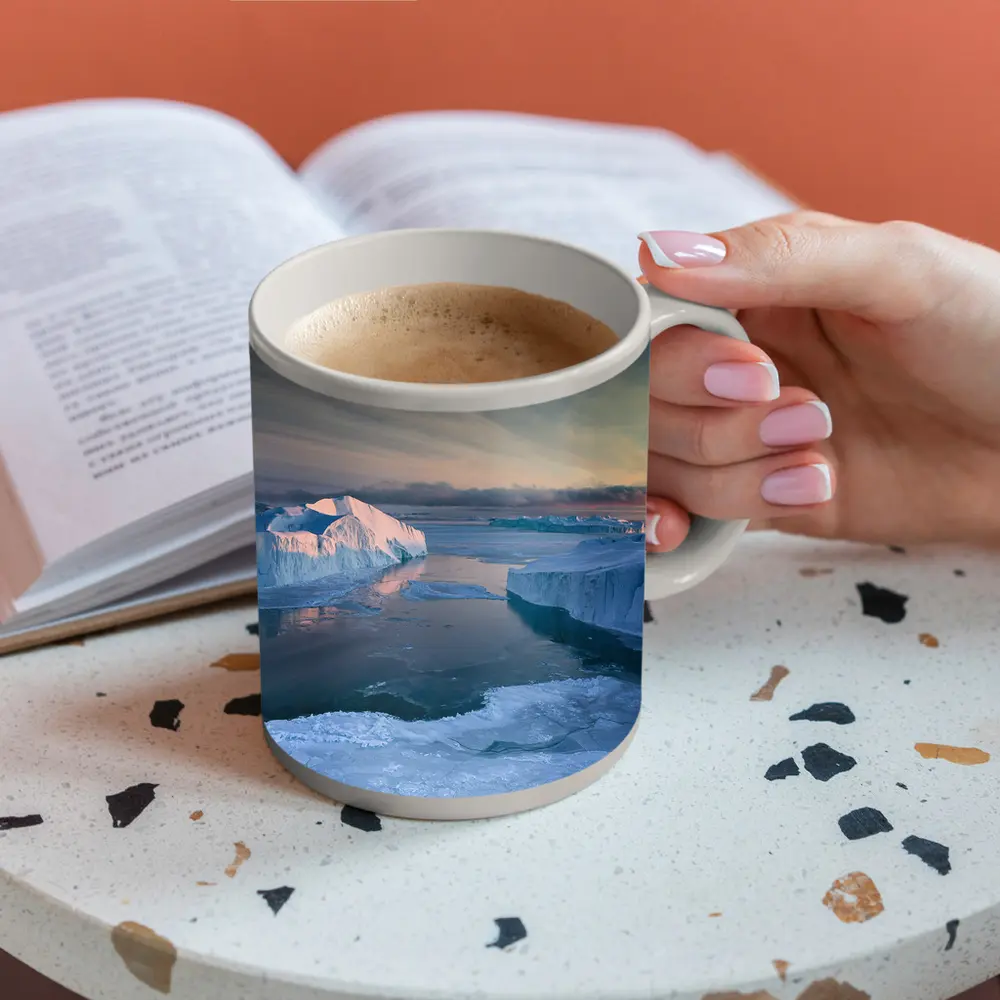 Arctic Icebergs Frozen Ocean Sunset Sky – Mugs