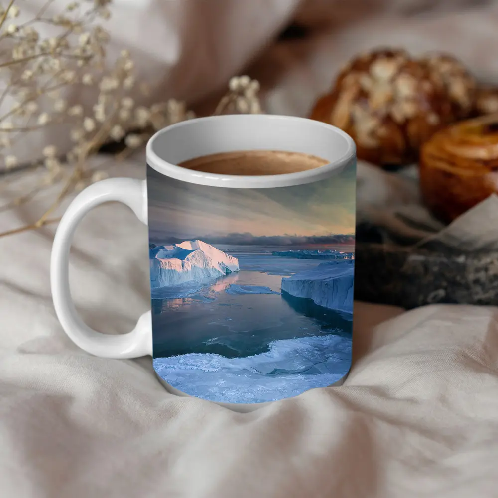 Arctic Icebergs Frozen Ocean Sunset Sky – Mugs