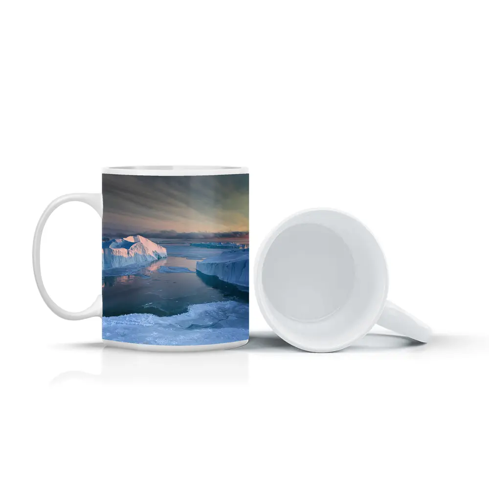 Arctic Icebergs Frozen Ocean Sunset Sky – Mugs